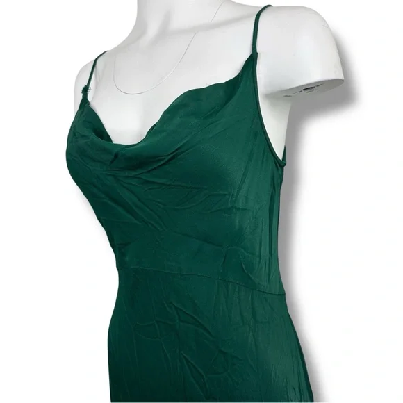 BHLDN Anthropologie Cali Satin Charmeuse MIDI Dress in Dark Emerald M Medium - Picture 5 of 9